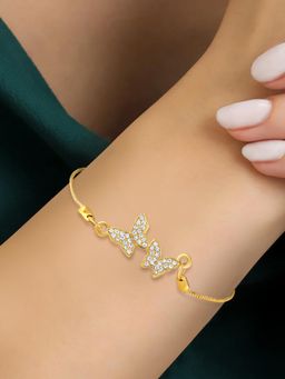Peora - Gold Plated Cubic Zirconia Studded Butterfly Style Adjustable Bracelet for Women