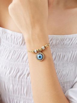 Peora - Gold Plated Cubic Zirconia Studded Evil Eye Adjustable Bracelet Fashion for Women