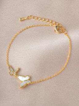Peora - Gold Plated Cubic Zirconia Studded Butterfly Style Adjustable Bracelet for Women