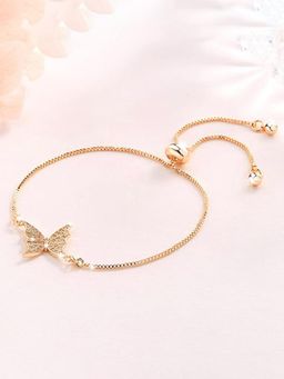 Peora - Gold Plated Cubic Zirconia Studded Butterfly Style Adjustable Bracelet for Women