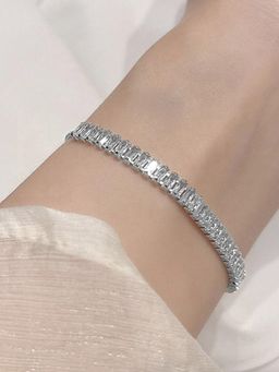 Peora - Silver Plated Baguette Stone Studded Adjustable Fancy Bracelet Fashion for Women