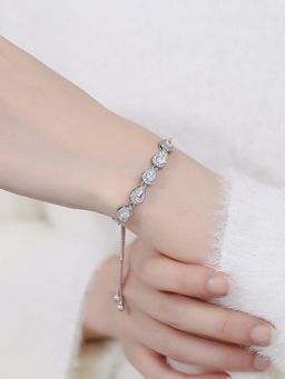 Peora - Silver Plated Cubic Zirconia Studded Adjustable Fancy Bracelet Fashion for Women