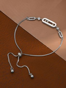 Peora - Silver Plated Cubic Zirconia Studded Adjustable Bracelet Stylish Fashion for Women