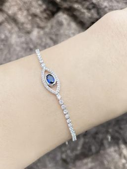 Peora - Silver Plated Cubic Zirconia Studded Evil Eye Adjustable Bracelet Fashion for Women