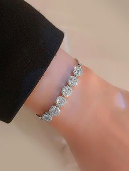 Peora - Silver Plated Cubic Zirconia Studded Adjustable Tennis Bracelet Jewellery