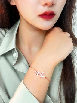 Peora - Rose Gold Plated CZ Studded Butterfly Style Adjustable Bracelet Jewellery for Women