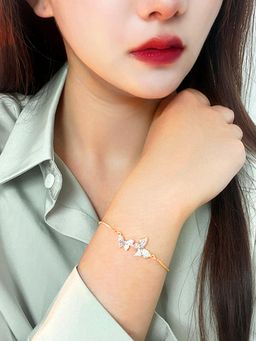 Peora - Gold Plated Cubic Zirconia Studded Butterfly Style Adjustable Bracelet for Women