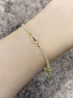 Peora - Gold Plated Cubic Zirconia Studded Evil Eye Adjustable Bracelet Fashion for Women