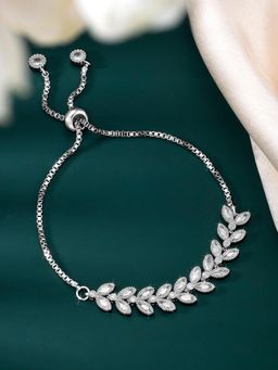 Peora - Silver Plated Cubic Zirconia Studded Adjustable Floral Bracelet Jewellery for Women
