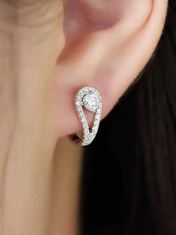 Peora - Silver Plated Cubic Zirconia Studded Stud Style Hoop Earrings Trending For Women