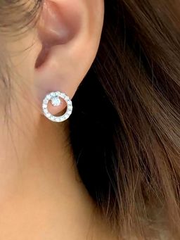 Peora - Silver Plated Cubic Zirconia Studded Round Ring Shape Stud Earrings For Women