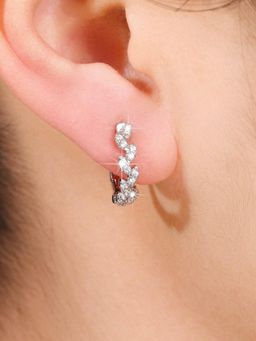 Peora - Silver Plated Cubic Zirconia Studded Floral Hoop Earrings Trending Jewellery