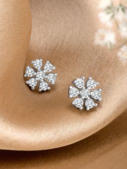 Peora - Silver Plated Cubic Zirconia Studded Floral Stud Earrings Trending Regular For Women