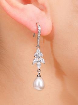 Peora - Silver Plated Cubic Zirconia and Pearl Studded Earrings Trending For Women