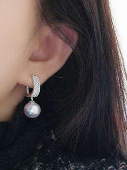 Peora - Silver Plated Cubic Zirconia and Pearl Studded Drop Hoop Earrings Trending For Women