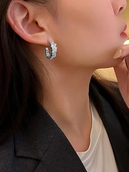 Peora - Silver Plated Cubic Zirconia Studded Half Hoop Earrings Trending Jewellery For Women