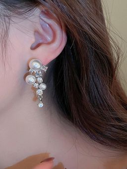 Peora - Silver Plated Cubic Zirconia and Pearl Studded Stylish Earrings For Women
