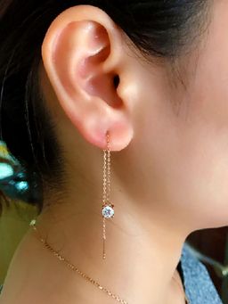 Peora - Rose Gold Plated Cubic Zirconia Studded Drop Back Chain Earrings Trending For Women