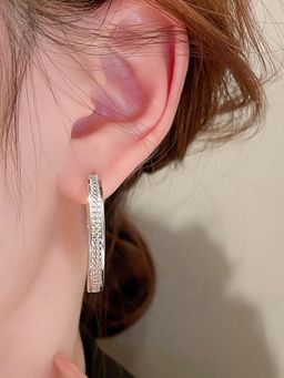 Peora - Silver Plated Cubic Zirconia Studded Hoop Earrings Trending Jewellery For Women