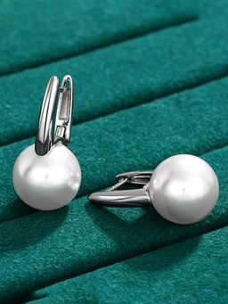 Peora - Silver Plated Pearl Studded Stylish Hoop Earrings Trending Jewellery For Women