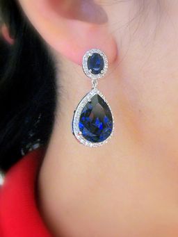 Peora - Silver Plated Cubic Zirconia and Blue Crystal Studded Earrings Trending For Women