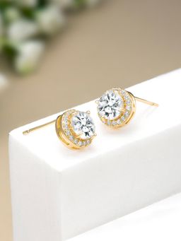 Peora - Gold Plated Cubic Zirconia Studded Round Stud Earrings Trending Jewellery For Women