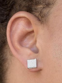 Peora - Silver Plated Cubic Zirconia Studded Square Shape Stud Earrings Fashion