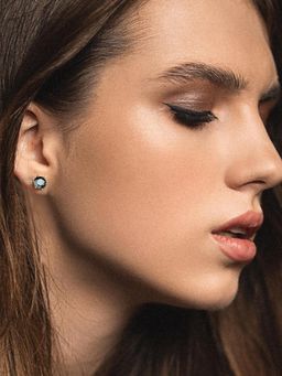 Peora - Silver Plated Black Stone Studded Round Stud Earrings Fashion Jewellery