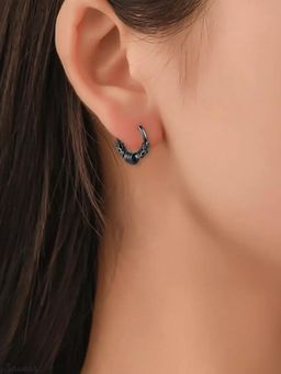 Peora - Black Fancy Hoop Earrings Fashion Jewellery Gift