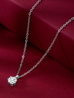 Peora - Silver Plated Cubic Zirconia Studded Single Stone Pendant Chain Necklace for Women