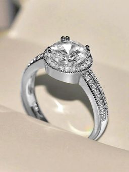 Peora - Silver Plated CZ Studded Solitaire Finger Ring Jewellery Gift for Women (US 7)