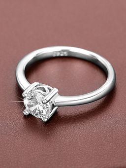 Peora - Silver Plated CZ Studded Solitaire Finger Ring Anniversary Engagement Gift for Women (US 7)