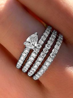 Peora - Silver Plated CZ Studded Wrap Finger Ring Anniversary Engagement Gift for Women (US 7)