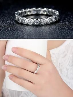 Peora - Silver Plated CZ Studded Eternity Finger Ring Fashion for Women (US 7)