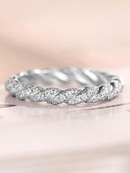 Peora - Silver Plated CZ Studded Eternity Finger Ring Engagement Anniversary Gift for Women (US 7)