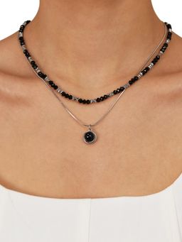 Peora - Silver Plated Fancy Beaded Necklace and Pendant Chain for Women (Pack of 2)