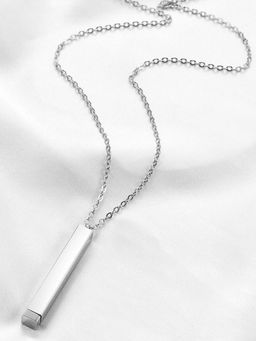 Peora - Silver Plated 3D Vertical Bar/Stick Pendant Locket Chain Necklace