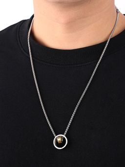 Peora - Silver Plated Dual Band Ring Pendant Box Chain Necklace Trending