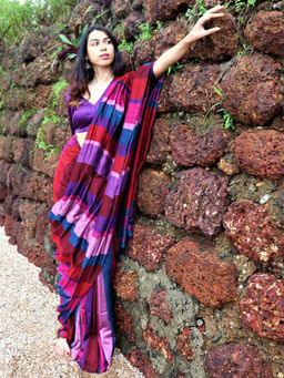 Chidiyaa - Handwoven Cotton Maroon Rainbow Saree with Unstitched Blouse