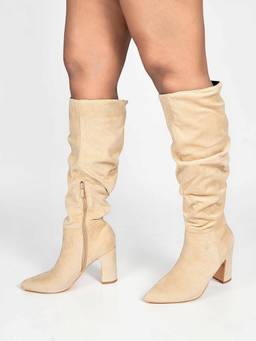 Truffle Collection - Beige Solid Casual Boots