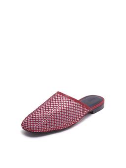RAREISM - Aira Women Deep Red Mesh Slip-On Mules