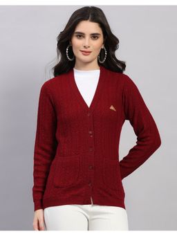 Monte Carlo - Women's Regular Fit Winter Maroon Cardigan