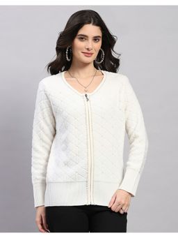 Monte Carlo - Women's Regular Fit Winter Off White Cardigan
