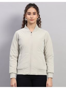 Rock.it - Women Beige High Neck Solid Zipper Regular Jacket