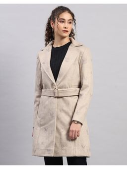 Monte Carlo - Women Beige Notched Lapel Printed Button Regular Coat