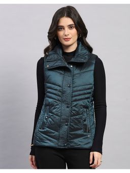 Monte Carlo - Women Regular Collar Neck Teal Solid Puffer Jacket