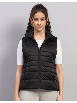 Monte Carlo - Women Black Collar Neck Solid Zipper Regular Puffer Jacket