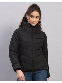 Monte Carlo - Women Black High Neck Solid Zipper Regular Puffer Jacket