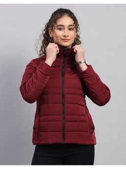 Monte Carlo - Women Burgundy High Neck Solid Zipper Regular Puffer Jacket