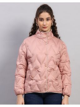 Monte Carlo - Women Peach High Neck Solid Snap Button Regular Puffer Jacket